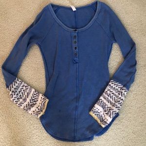 Blue Free People Henley long sleeve